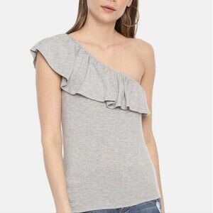 Banana Republic One Shoulder Ruffle Trim Gray Cotton Sleeveless Top Size XS
